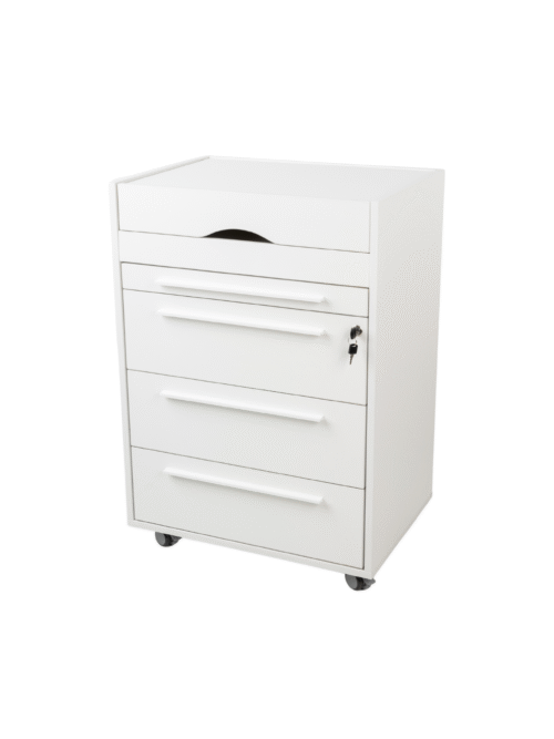 Incabot mobile white storage cabinet with drawers and lock