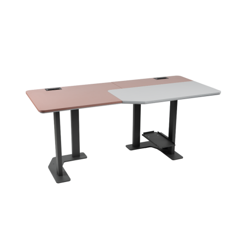 Ergonomic doctor's desk with a spacious work surface, sturdy metal legs, and integrated cable management for medical workspaces.