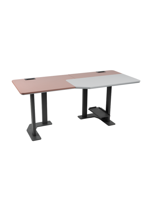 Ergonomic doctor's desk with a spacious work surface, sturdy metal legs, and integrated cable management for medical workspaces.